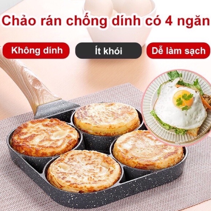 KHUÔN CHẢO CHIÊN RÁN TRỨNG LÀM BÁNH 4 NGĂN 4 LỖ TRÒN CHỐNG DÍNH TỐT - KHUÔN NƯỚNG BÁNH 4 Ô