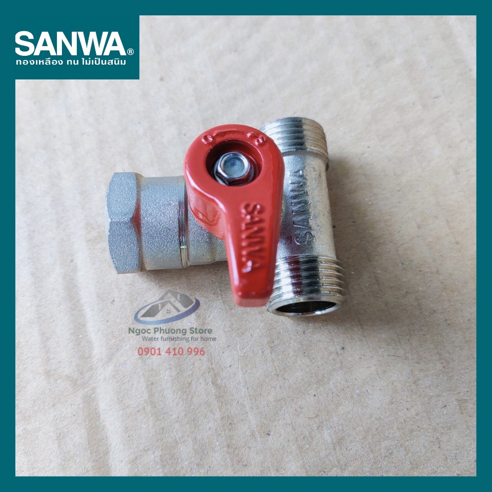 Van khóa, van bi Sanwa chia 3 đường nước, 2 đầu ren ngoài 1 đầu ren trong 1/2"  BV15MFM