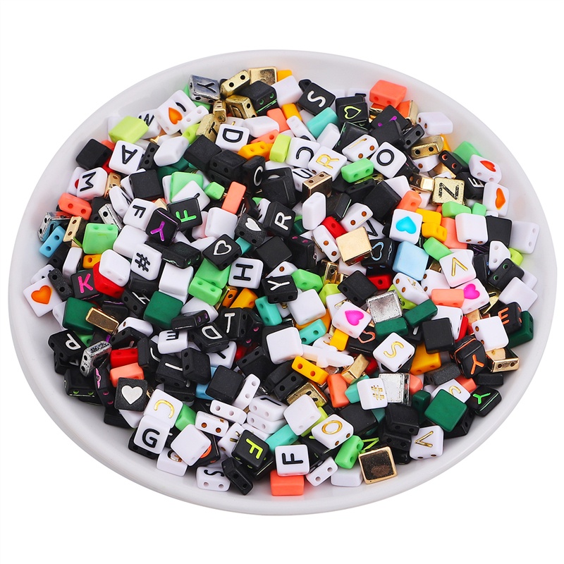 Set 100 Hạt Nhựa Acrylic In Chữ Cái Hai Lỗ Dùng Làm Trang Sức Thủ Công