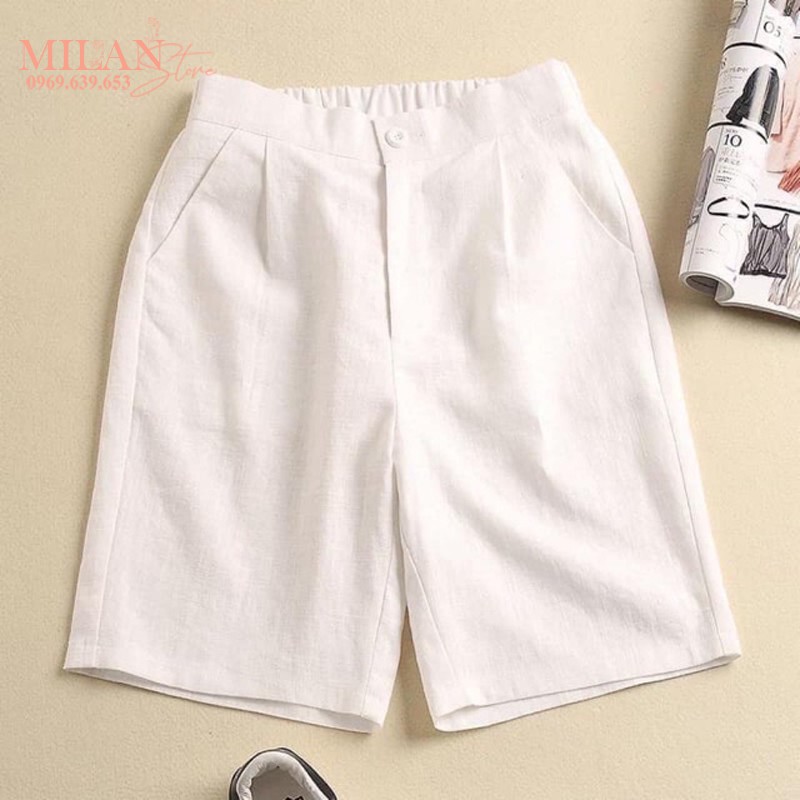 Quần đùi đũi nữ khóa thật lưng thun chun cạp cúc cao - Màu Đen Trắng Be - Vải đũi xước - Mặc ở nhà ngủ đi biển chạy bộ