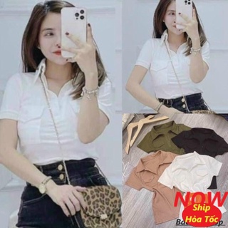Áo thun cổ bẻ phối túi