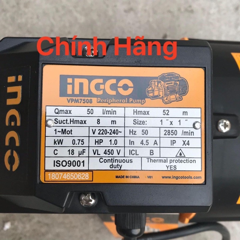 INGCO Máy bơm nước750W (1HP) VPM7508 (Cam kết Chính Hãng 100%)