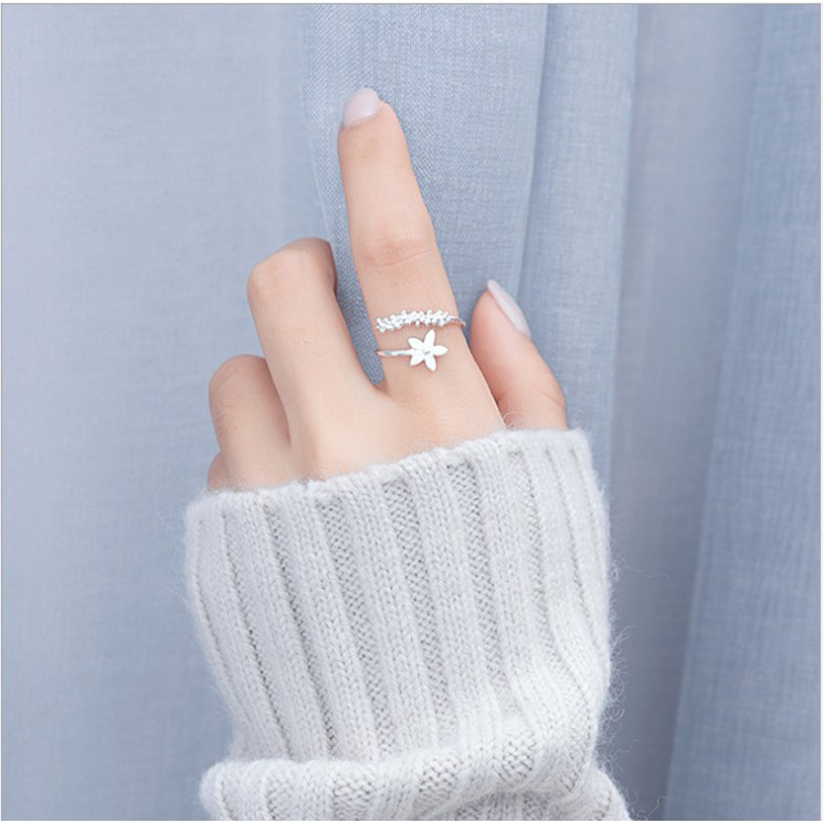 Nhẫn Bạc Nữ 925 Cá Tính Dành Cho Nữ, Hình Cánh Hoa Freesize - N2452 - Bảo Ngọc Jewelry | shopeetramty