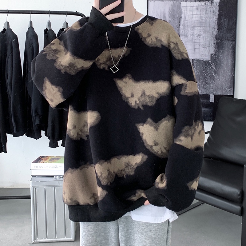 Áo Sweater Tay Dài Cổ Tròn In Họa Tiết Đám Mây Phong Cách Hồng Kông Thời Trang Thu Đông Mới Cho Nam
