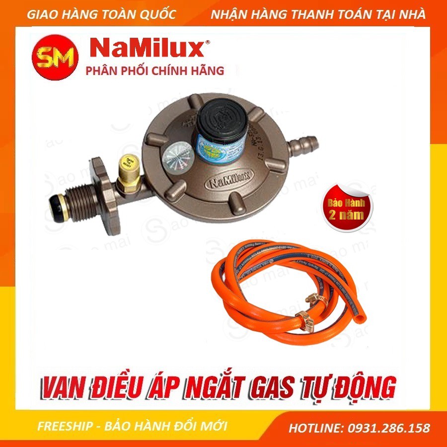 Van gas ngắt tự động Namilux và 1,5m Dây gas 3 lớp màu cam / Dây Lõi sợi thép Hàn Quốc - Tặng 2 cổ dê đai xiết ốc