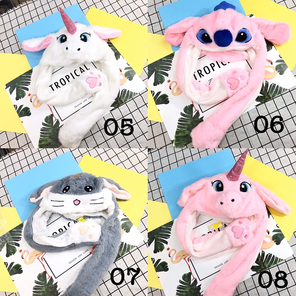 mũ thú tai giật loại 1, lông xù, mịn cao cấp {kéo sang xem ảnh}