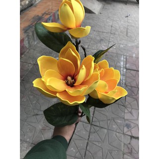 Hoa mộc lan xốp trang trí, 3 bông có lá- Hoa trang trí
