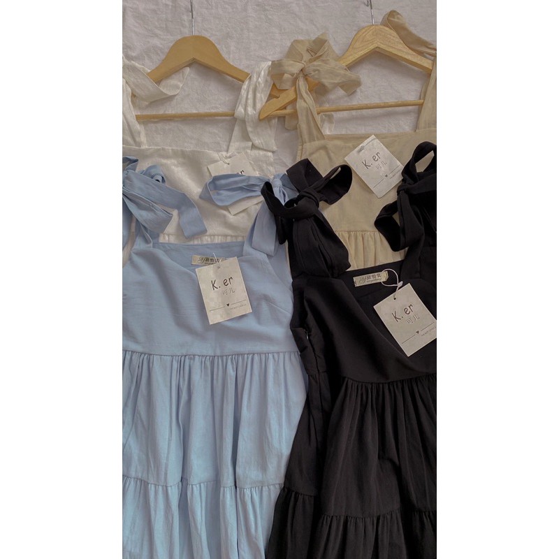 Váy 2 dây buộc nơ dáng babydoll basic nhiều màu