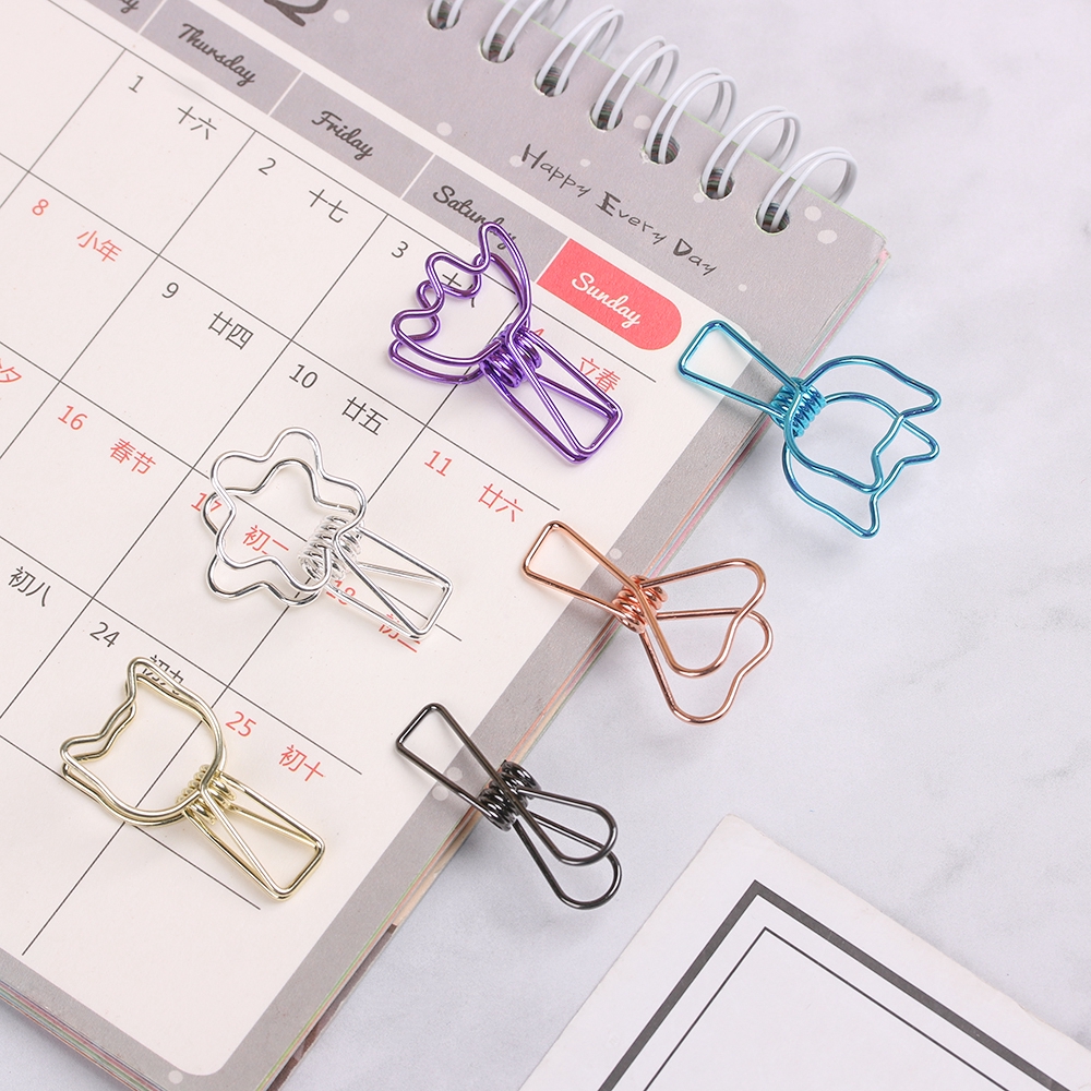 Set 6 kẹp giấy bằng kim loại màu trơn tiện lợi