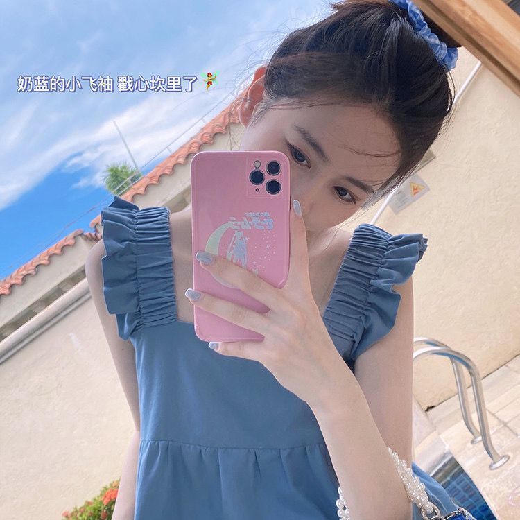 Đầm hai dây màu sắc trơn phong cách Hàn Quốc