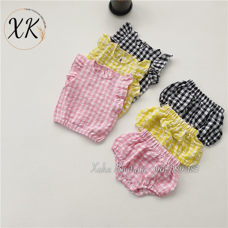 Bộ Quần Áo Cộc Tay Kẻ Caro Bé Gái 0-2 Tuổi Xuka Boutique Set Quần Áo Trẻ Em Quảng Châu Mẫu Mới 2022