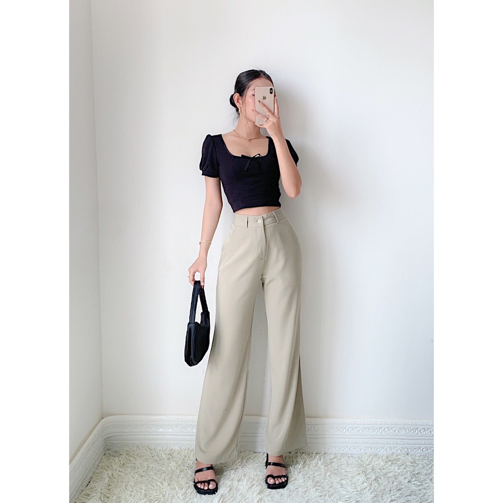 ÁO CROPTOP CỘT NƠ ĐEN, chất thun gân dày dặn [Moment House]