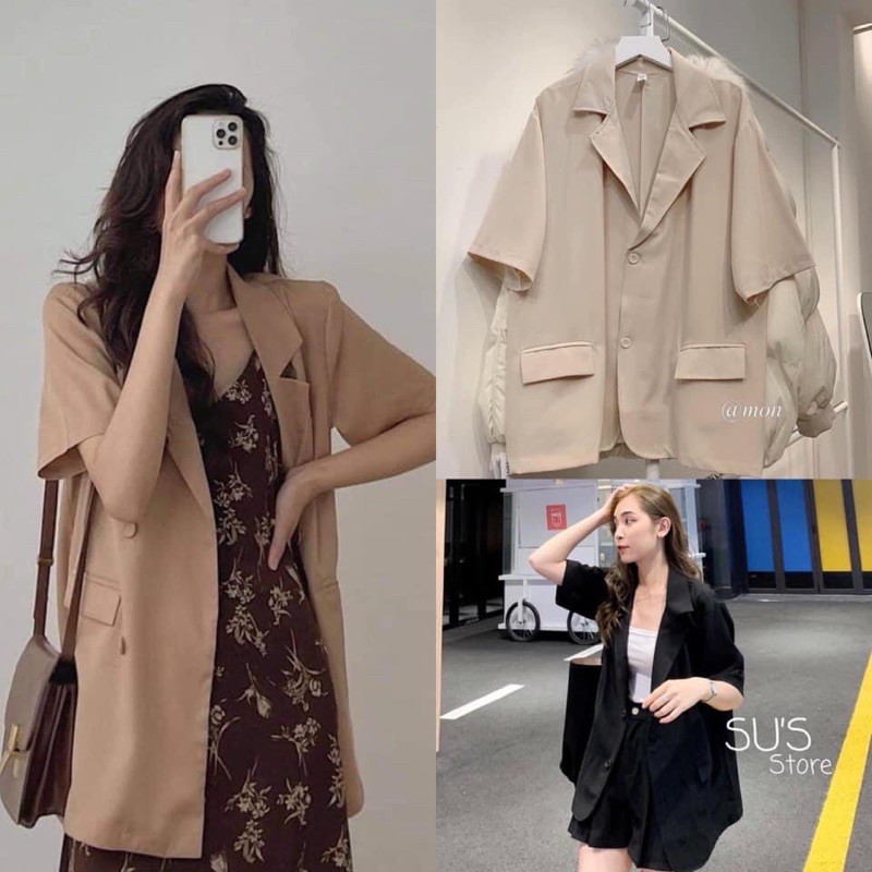 Áo blazer tay lỡ mặc hè ( nâu- đen- be)