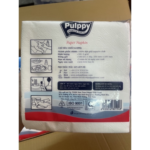 [HỎA TỐC] Khăn giấy vuông Pulppy khổ lớn 33 x 33 cm mềm mịn 100 tờ - HTpaper