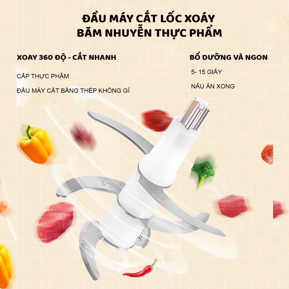 Máy Xay Thực Phẩm Mini Đa Năng AISENLE 701D Xay Thịt Tỏi Ớt Công Suất 200W, dung tích cối 0.3 lít