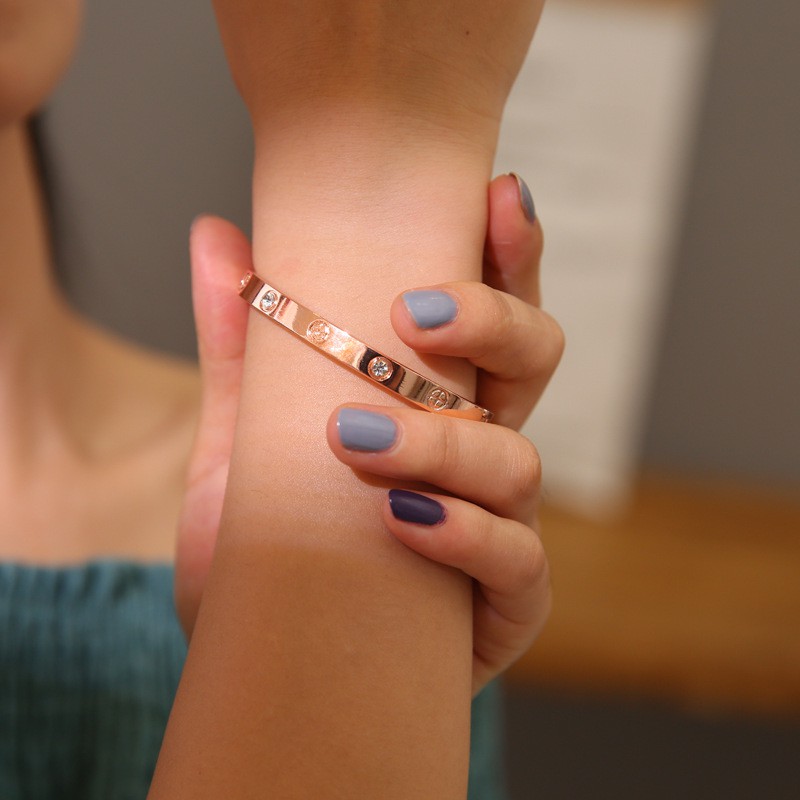 Vòng Tay Mạ Vàng Hồng Thiết Kế Đơn Giản Phong Cách Hàn Quốc Cho Cặp Đôi