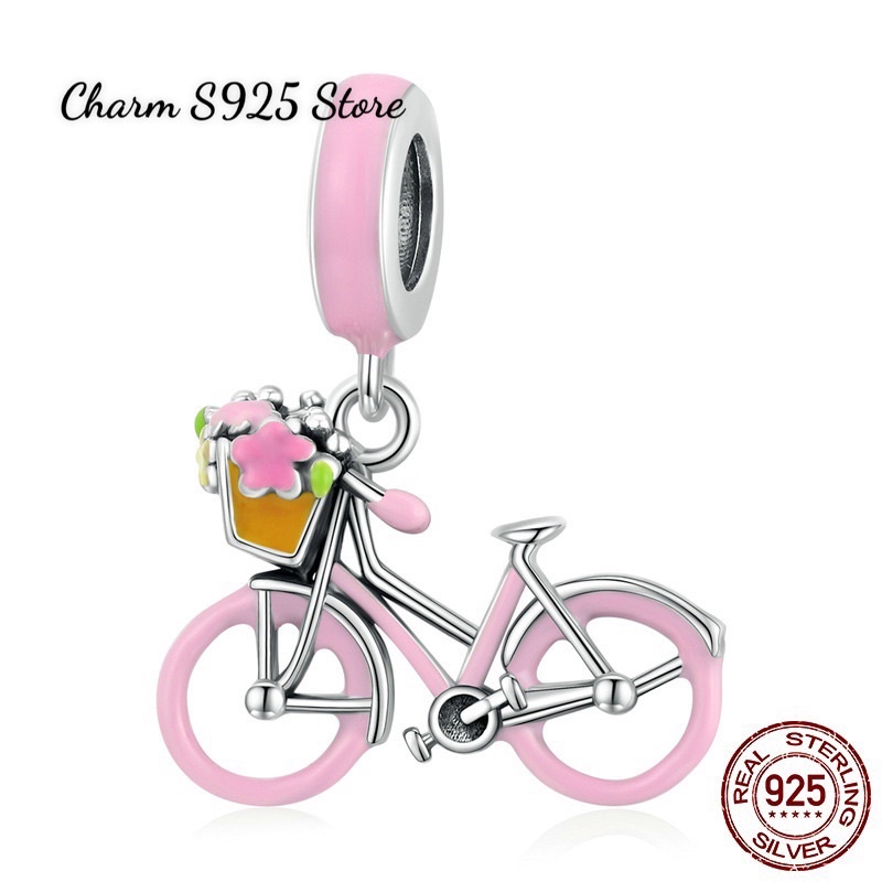 CHARM TREO XE ĐẠP HỒNG BẠC S925 CAO CẤP CHÍNH HÃNG
