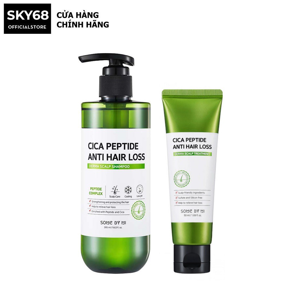 Combo 2 sản phẩm ngăn ngừa rụng tóc Some By Mi Cica Peptide Anti-Hair Loss Derma Scalp (Dầu gội 285ml + Dầu Xả 50ml)