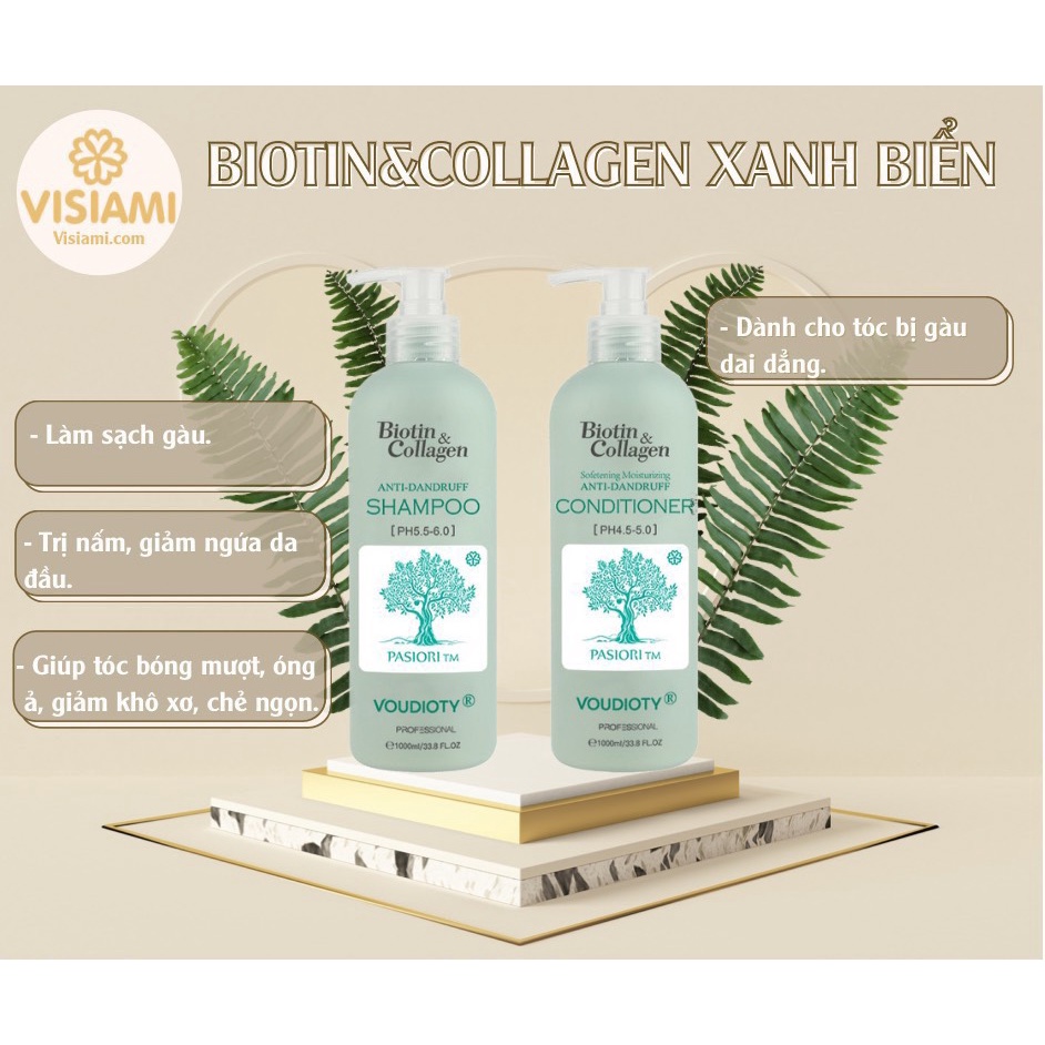 Dầu gội xả ngăn gàu Biotin Collagen Voudioty xanh dương 1000ml