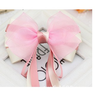 Kẹp tóc nơ màu hồng handmade cute