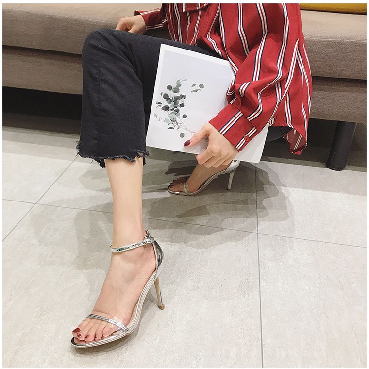 Dép cao gót gót nhọn 8cm siêu sang. Giày Sandal nữ cao gót quai hậu.