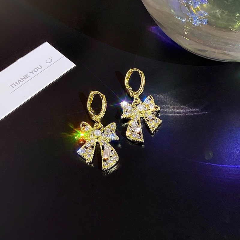 Đôi Bông Tai Hình Nơ Đính Ngọc Trai Giả Thời Trang Hàn Quốc