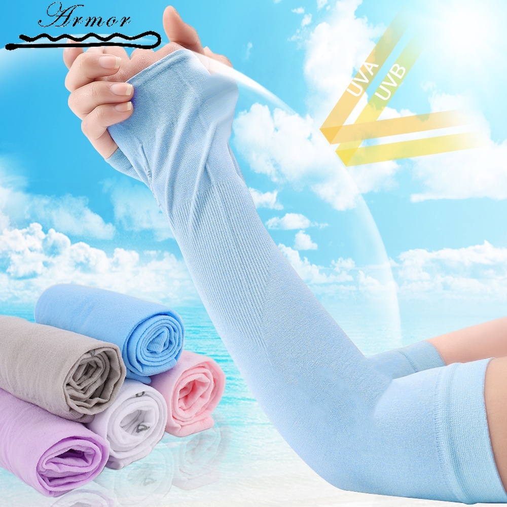 Găng Cánh Tay Vải Lụa Lạnh Co Giãn Tốt Mềm Mại Chống Tia UV Thoáng Khí Thời Trang Mùa Hè Cho Nữ