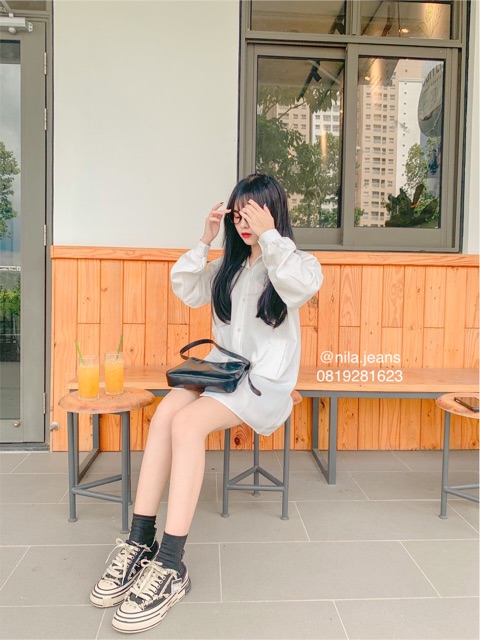 Áo sơ mi 2 túi sườn form rộng oversize