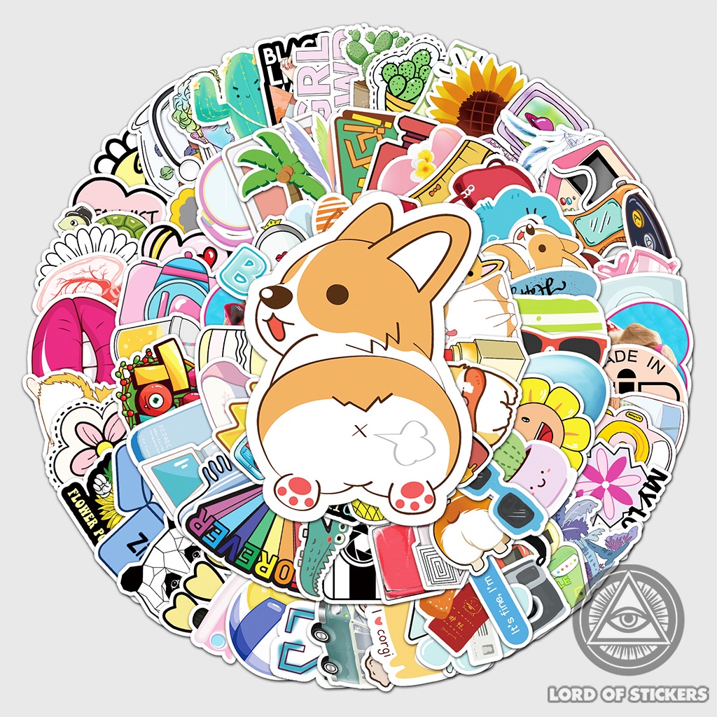 Set 100 Nhãn Dán Graffiti Sticker Cute Phong Cách Hoạt Hình Dễ Thương Chống Thấm Nước Trang Trí Mũ Bảo Hiểm, Laptop, Sổ
