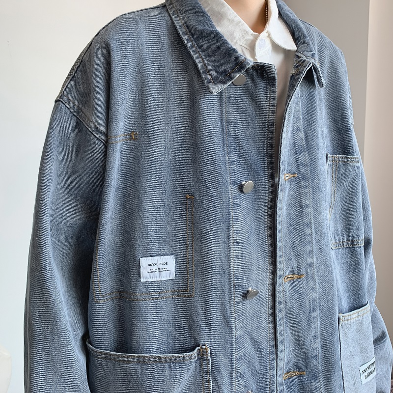 High long sleeve jacket yuansuo style retro denim jacket men's spring and autumn BF Korean fashion youth handsome jacket