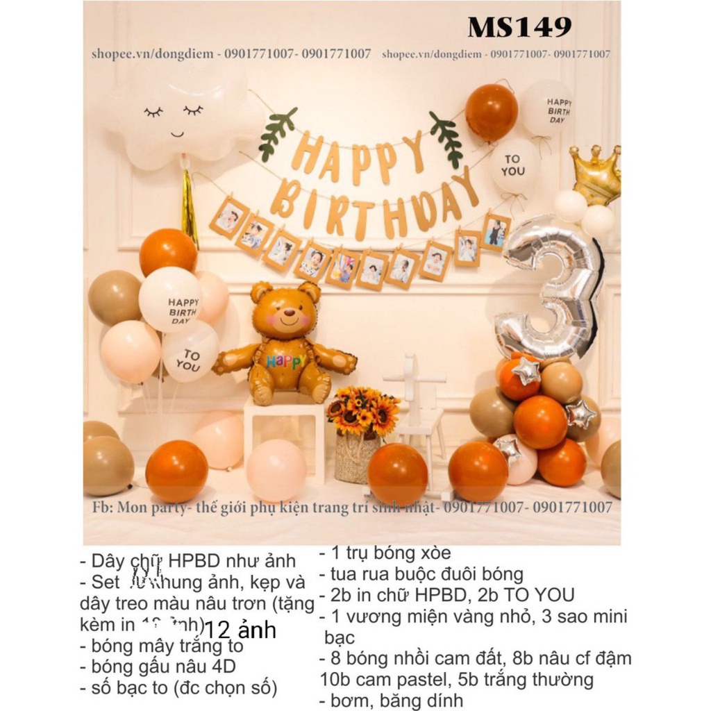 (freeship)(sét y hình)Sét trang trí sinh nhật phong cách hàn quốc cho bé trai,bé gái,thôi nôi , tặng bơm và băng keo dán