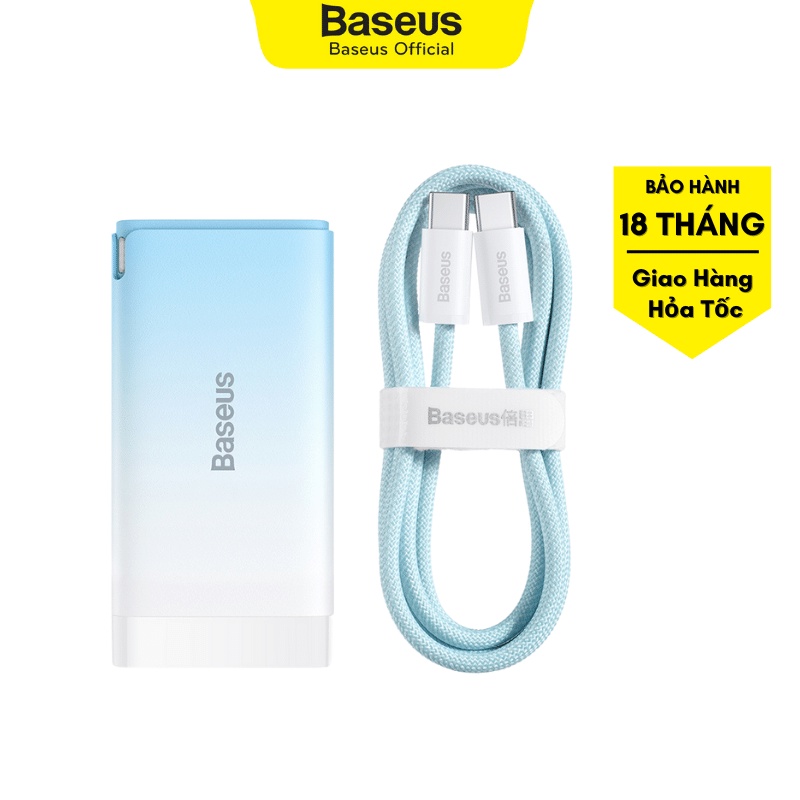 Củ sạc nhanh 65W Baseus GaN3 Pro 2TypeC+USB| Kèm cáp sạc C to C 100W, Tự động điều chỉnh nguồn điện an toàn, BH 18 tháng