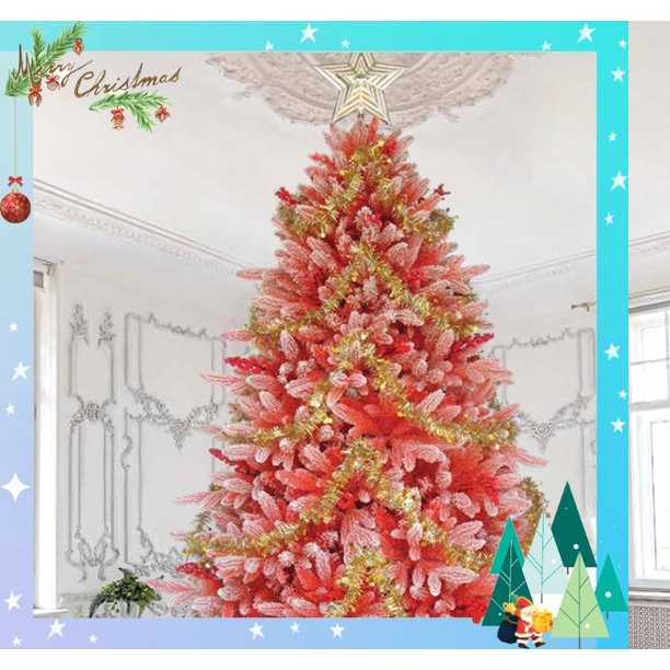 Cây thông noel 2m PE màu đỏ, cây thông noel phủ tuyết gắn trái đỏ 2m– cây tự động trang trí giáng sinh