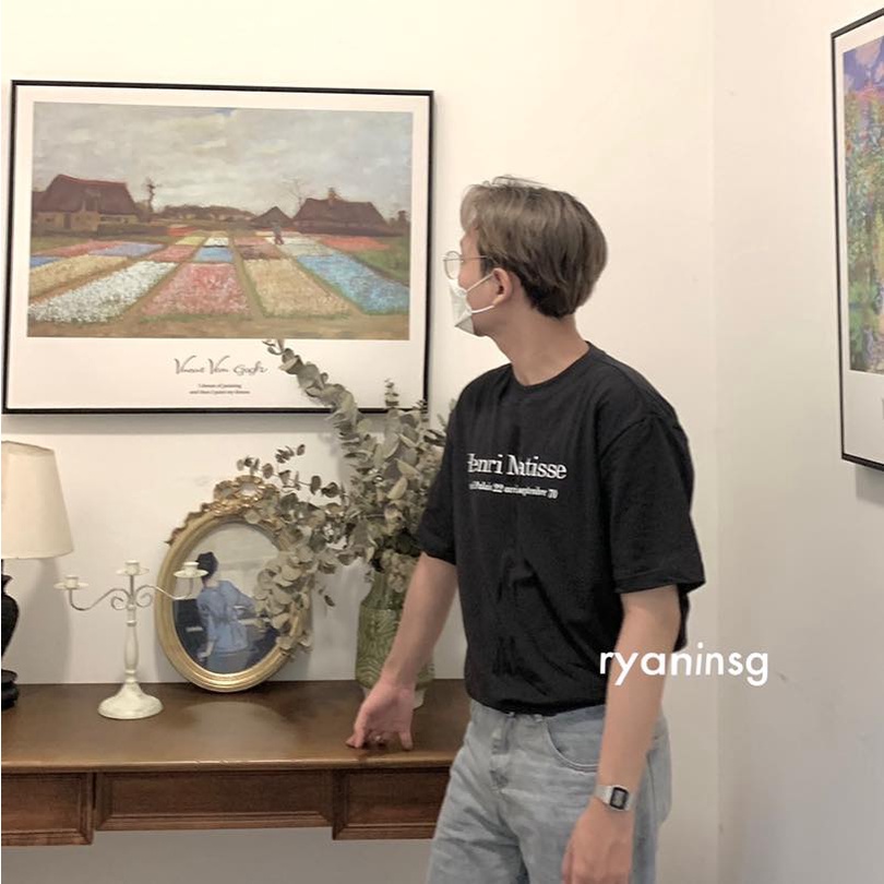 RYAN - Áo thun nam HENRI đen ngắn tay vải cotton cổ bo tròn thương hiệu RYAN form rộng phong cách Hàn Quốc