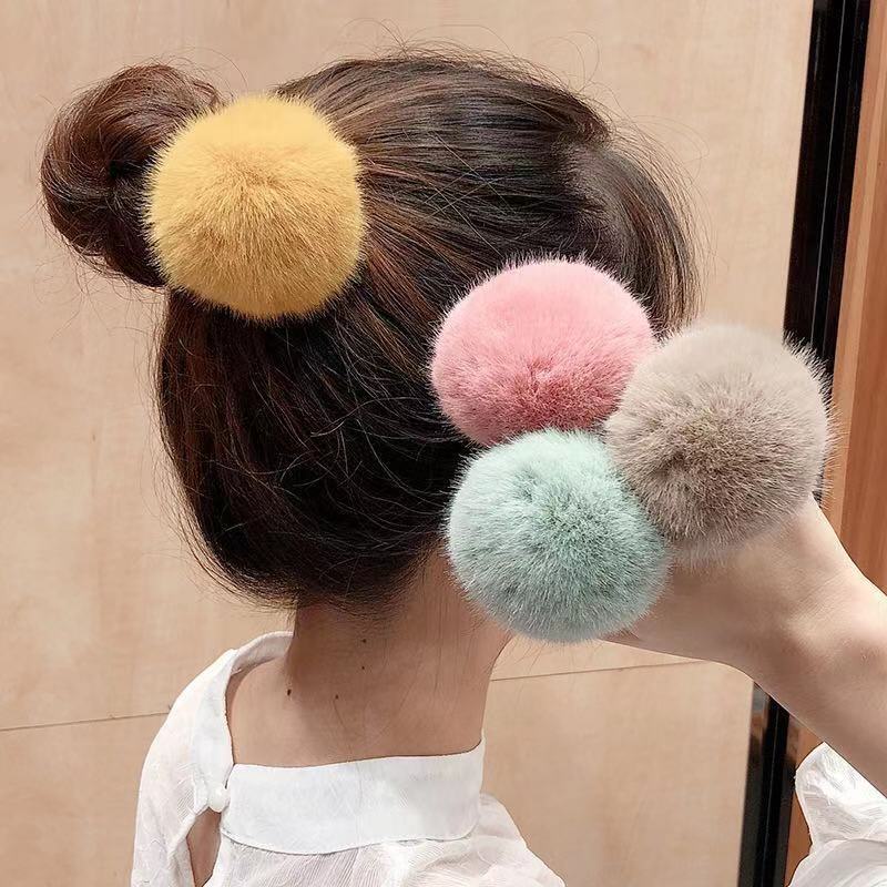 Dây buộc tóc cao su đính bóng lông đơn giản dễ thương