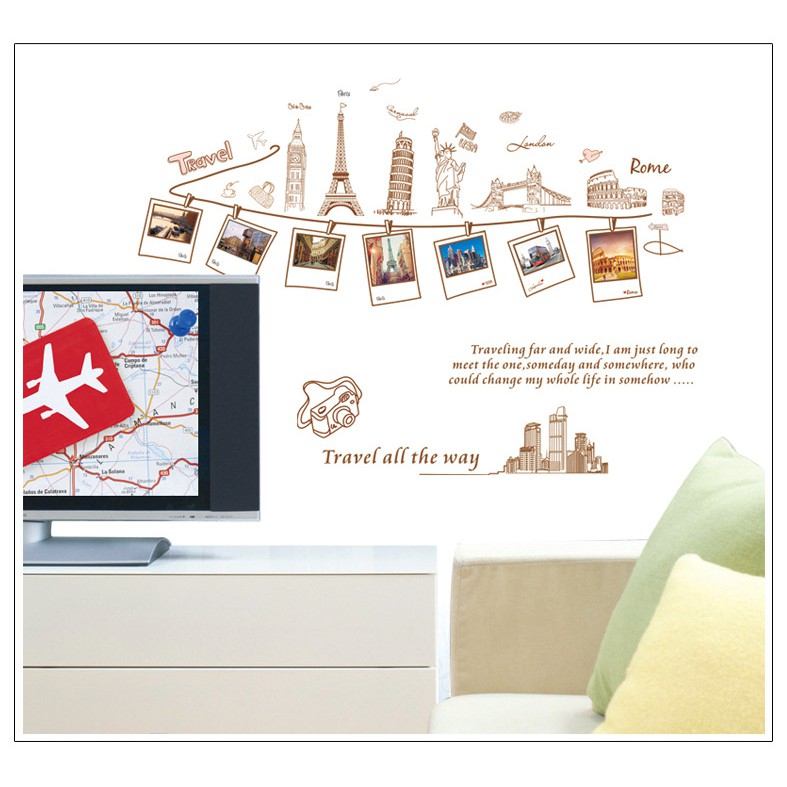 Decal dán tường khung ảnh kì quan