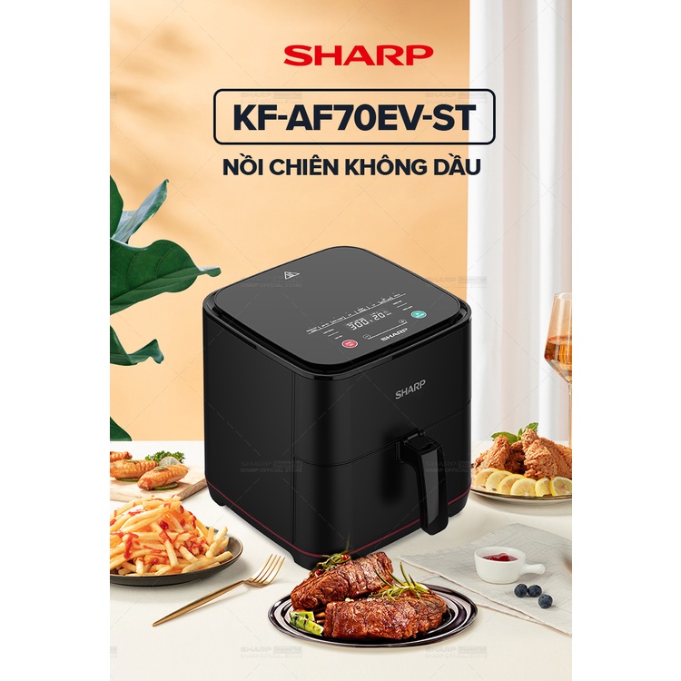 [Mã ELBAU10 giảm 10% đơn 500K][New Model] Nồi Chiên Không Dầu Sharp KF-AF70EV-BK Chống Dính 7L [1700W]