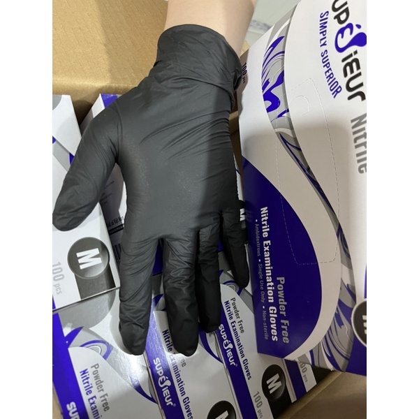 Găng tay y tế Nitrile superior màu đen, chuyên phun xăm nghệ thuật