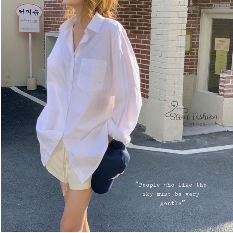 Áo sơmi basic dáng oversize phong cách Hàn Quốc