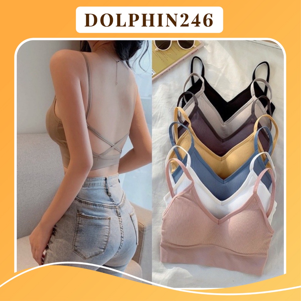 Áo Bra Nữ Len Tăm Không Gọng Cao Cấp Co Giãn Nâng Ngực thể thao croptop 2 dây đan lưng K1T3-2
