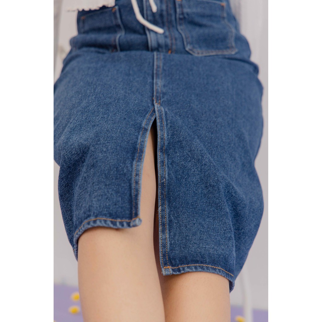 LIBÉ - Chân váy jeans dài 2 túi đắp màu xanh navy | BigBuy360 - bigbuy360.vn