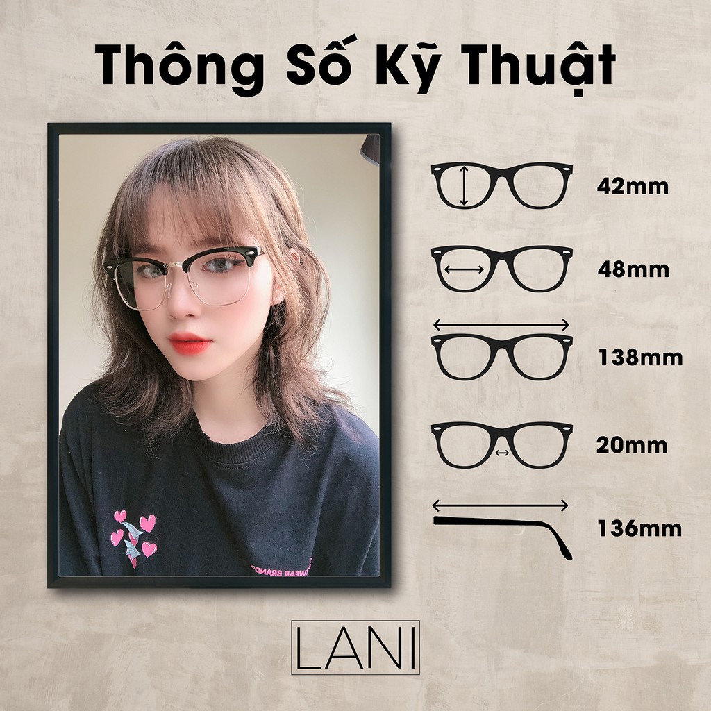 Gọng kính cận nam nữ thời trang dáng bầu Lani 5154 - Mắt kính có độ theo yêu cầu