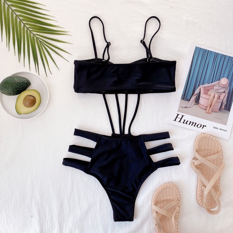 [BKN1203] &lt;ÂU&gt; BODYSUIT ĐEN CUTOUT GIẢ BIKINI (CẠP CAO)