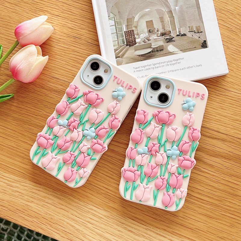 Ốp Điện Thoại Silicon Mềm Hình Hoa Tulip 3D Cho iphone 14 13 12 11 Pro Max XR X XS XSMAX 7 8 6 plus 6G 7G 8G