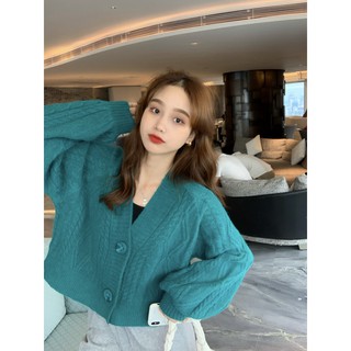 AK12_Áo len vặn thừng cardigan dáng croptop