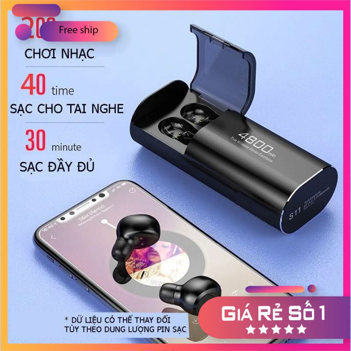 [HÀNG CHÍNH HÃNG]Tai nghe Bluetooth Không Dây Nhét Tai s11 chơi game, nghe nhạc KIÊM PIN SẠC DỰ PHÒNG dung lượng cao