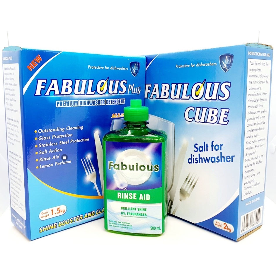 Combo cho máy rửa bát Muối-Bóng-Bột Fabulous rửa chén chuyến dùng, nhập khẩu chính hãng từ Châu Âu