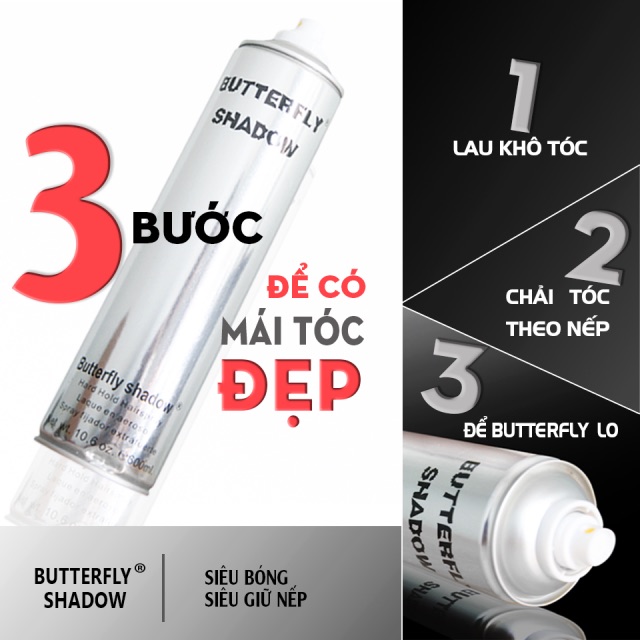 COMBO KEO XỊT TÓC BUTTERFLY SHADOW &amp; SÁP VUỐT TÓC NAM KANFA 90