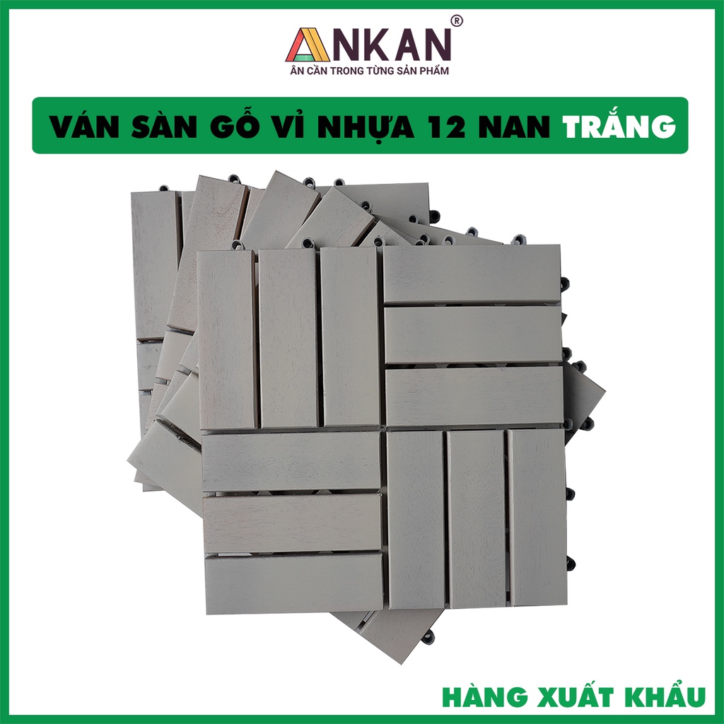 Vỉ Gỗ Lót Sàn Ban Công Decor Nhà Cửa Trang Trí Ban Công Gỗ Keo Xuất Khẩu 12 Nan Màu Trắng