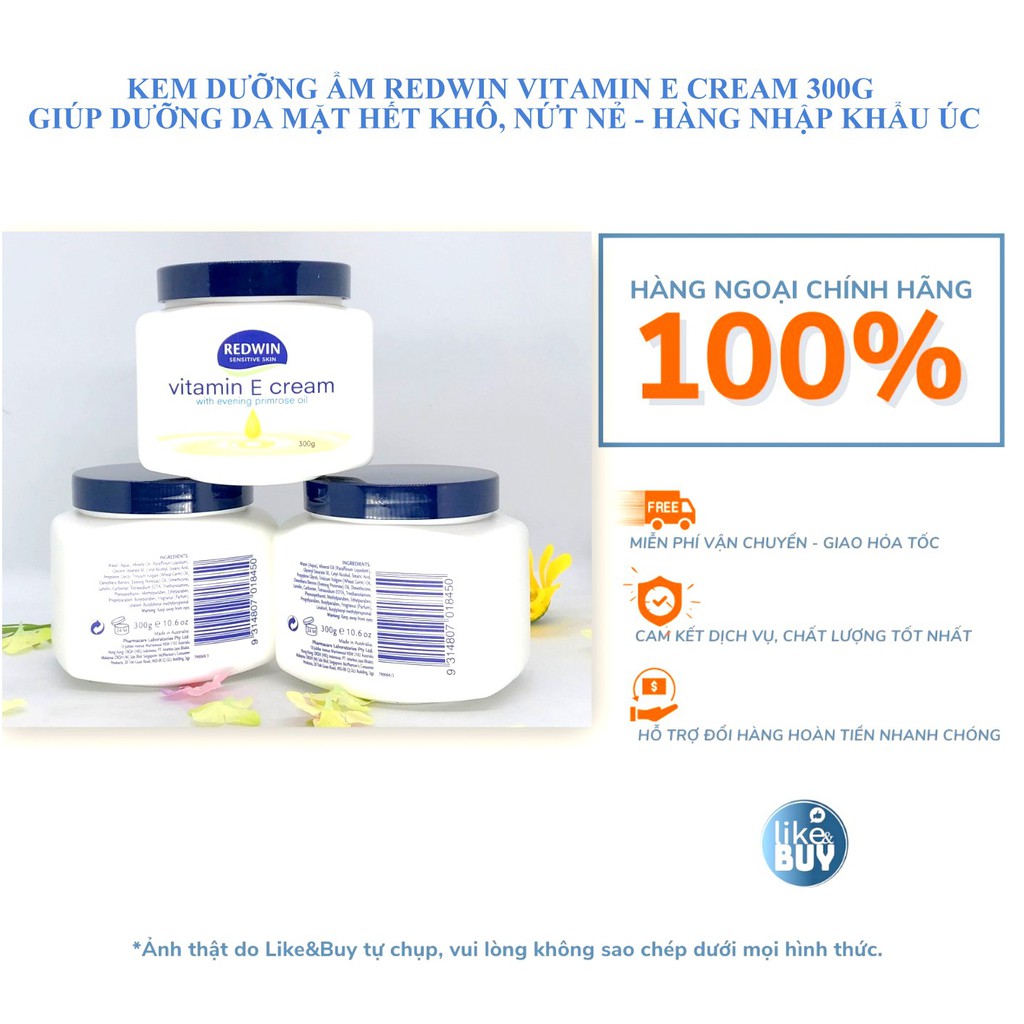 KEM DƯỠNG ẨM REDWIN VITAMIN E CREAM 300G GIÚP DƯỠNG DA MẶT HẾT KHÔ, NỨT NẺ - HÀNG NHẬP KHẨU ÚC